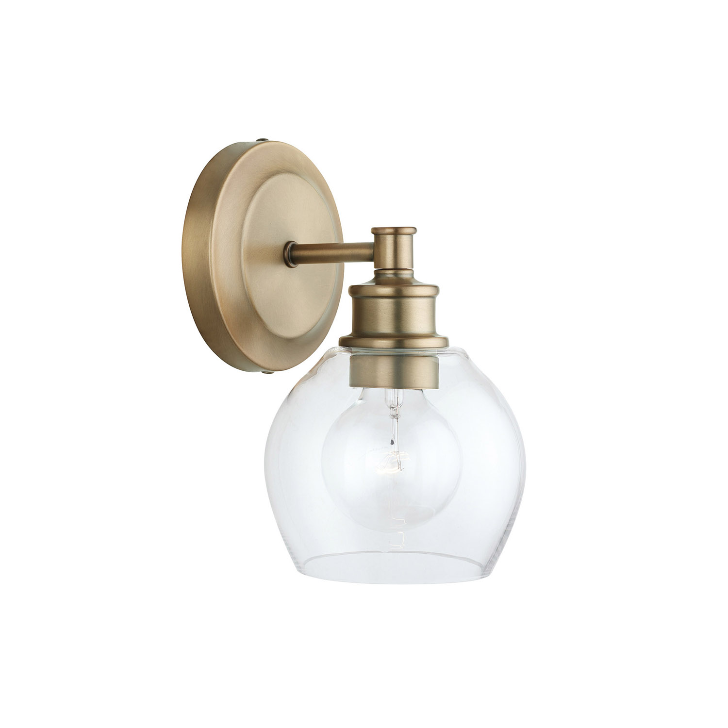 6" W x 10" H x 7" E 1-Light Clear Glass Sconce in Aged Brass