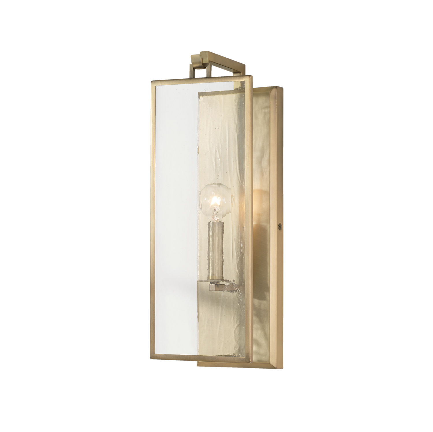 6"W x 17.25"H 1-Light Sconce in Aged Brass with Antiqued Rain Glass
