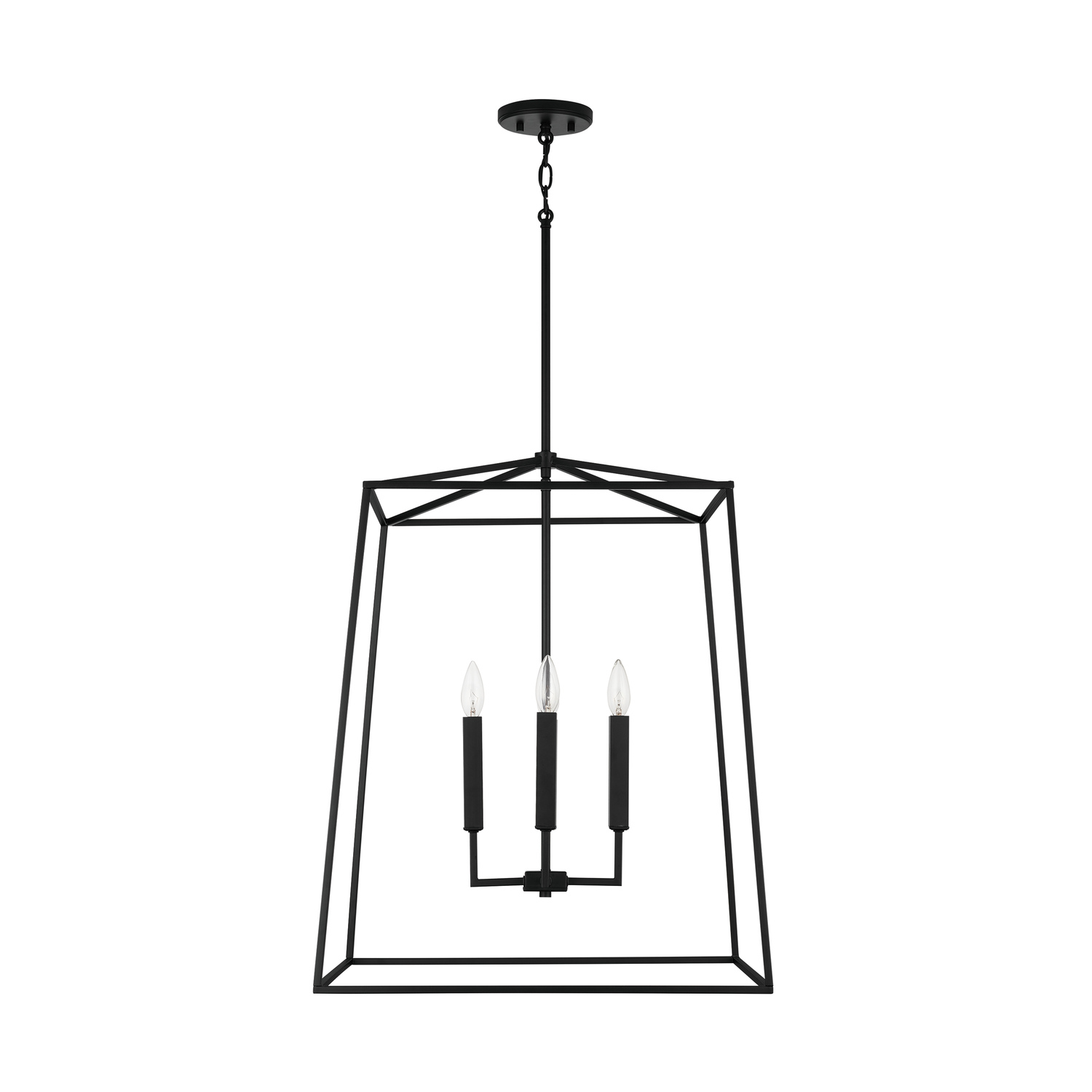 22" W x 27.5" H 4-Light Lantern Foyer Pendant in Matte Black