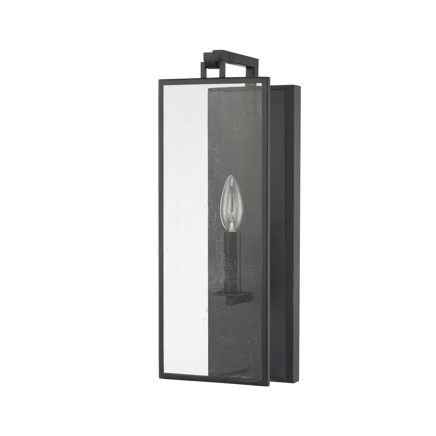 6" W x 17" H x 5.5" E 1-Light Antiqued Glass Sconce in Matte Black