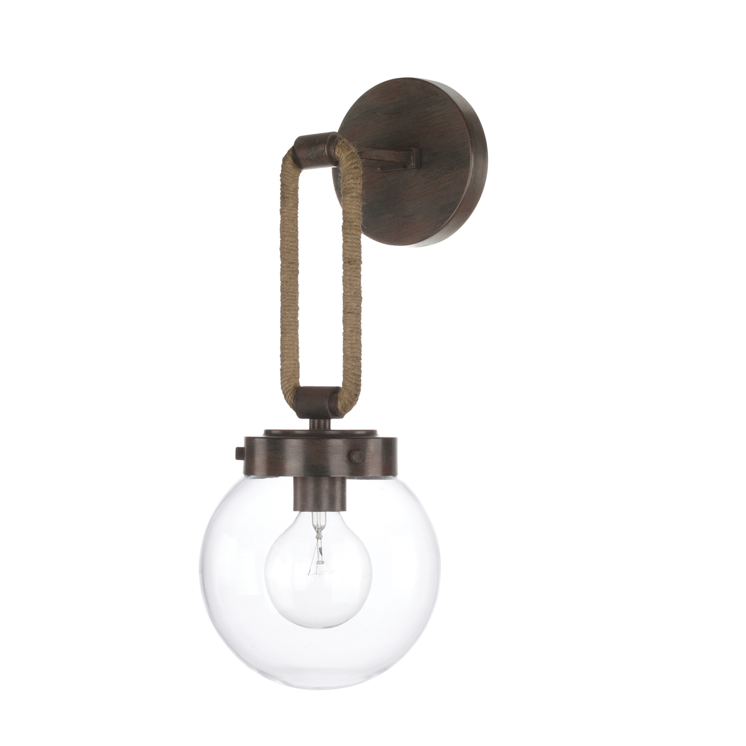 7" W x 18" H x 8.5" E 1-Light Clear Globe Sconce with Natural Jute in Nordic Grey