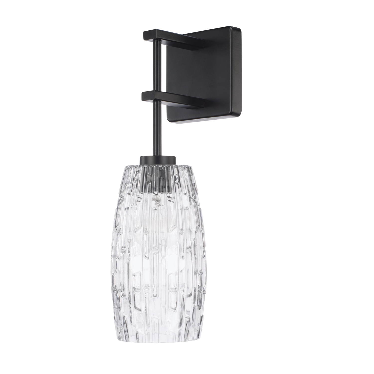 5" W x 17" H x 6" E 1-Light Sconce in Matte Black with Clear Embossed Glass Shade