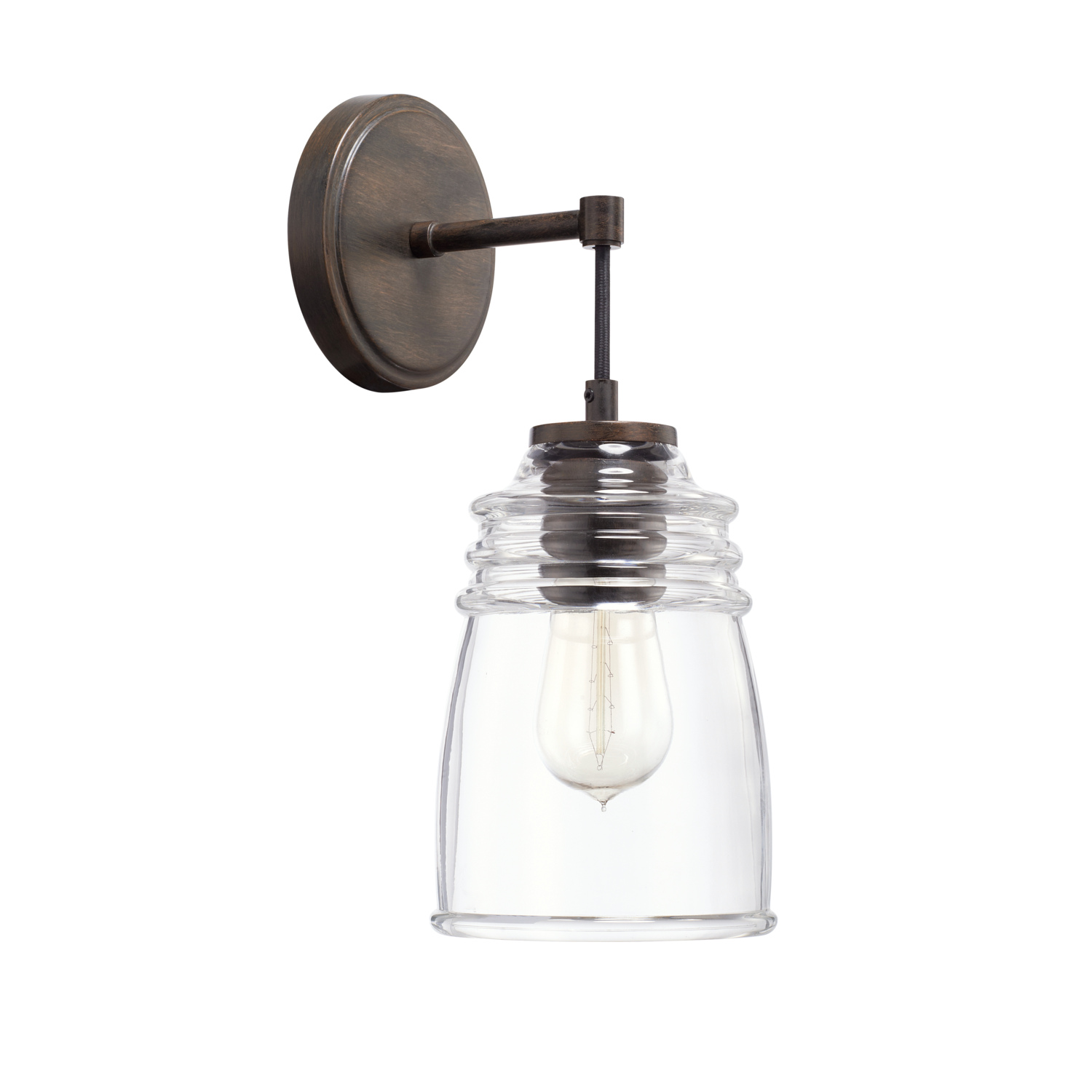 6" W x 14" H x 7" E 1-Light Sconce in Nordic Grey with Clear Ringed Glass