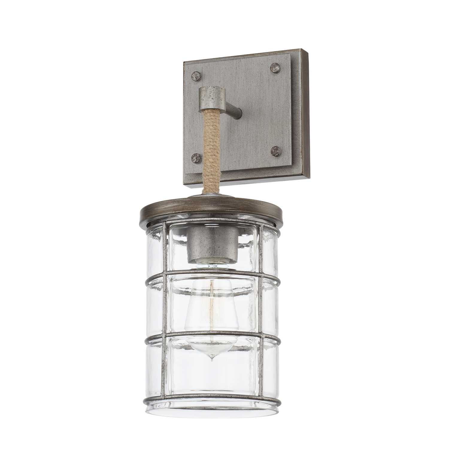 6" W x 16" H x 7.5" E 1-Light Glass and Metal Cage Sconce in Urban Grey
