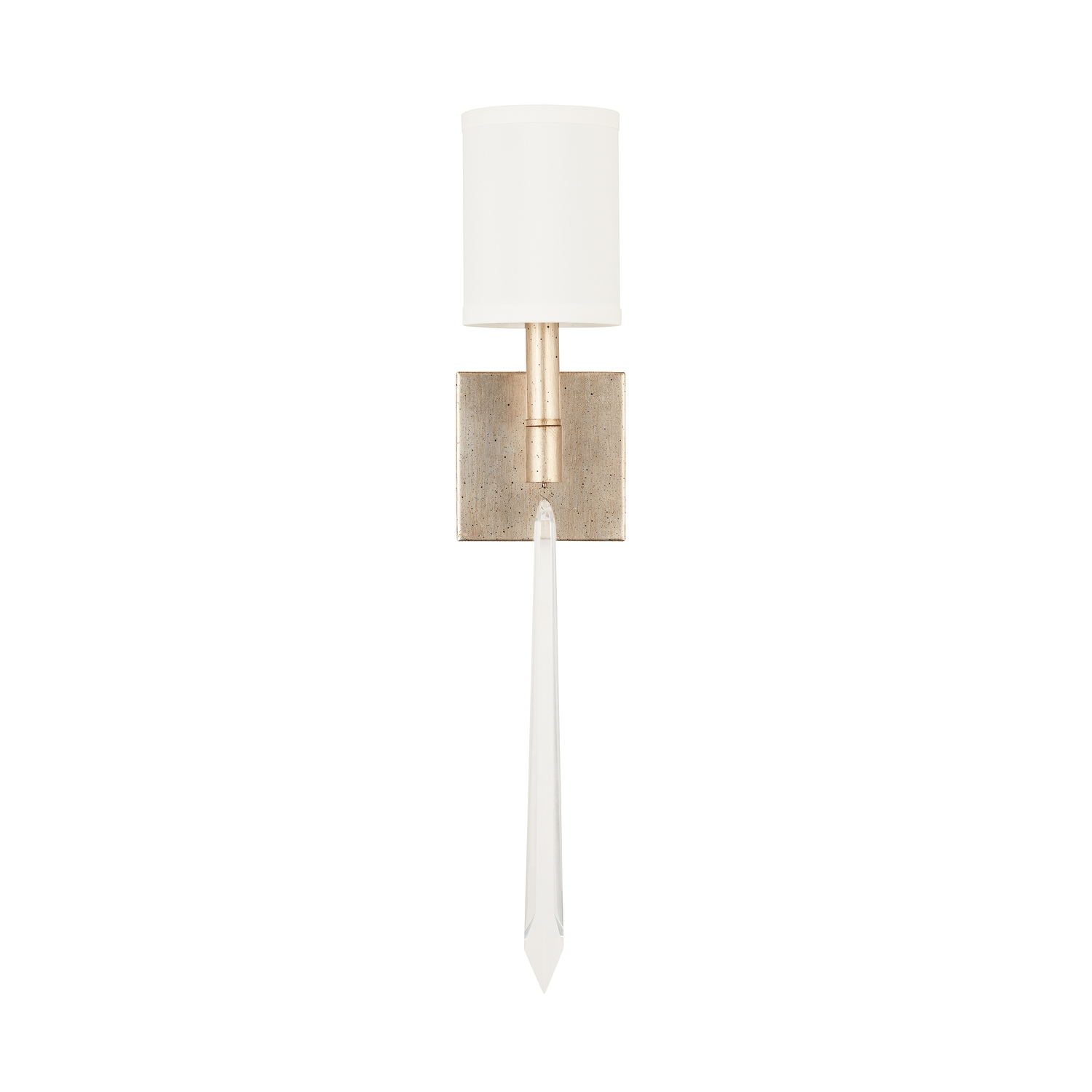 5" W x 25" H x 5" E 1-Light Sconce in Winter Gold with White Fabric Shade and K9 Crystal Finial