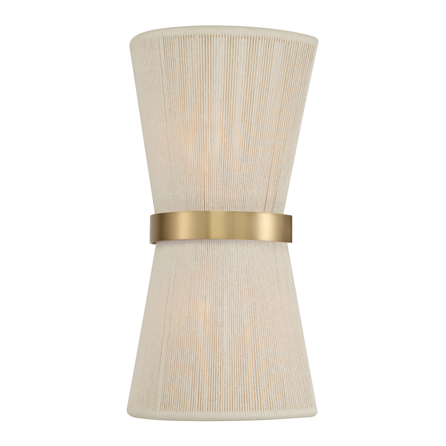 8.75"W x 16"H 2-Light Sconce in Handwrapped Bleached Natural Rope String and Hand-Distressed Patinaed Brass