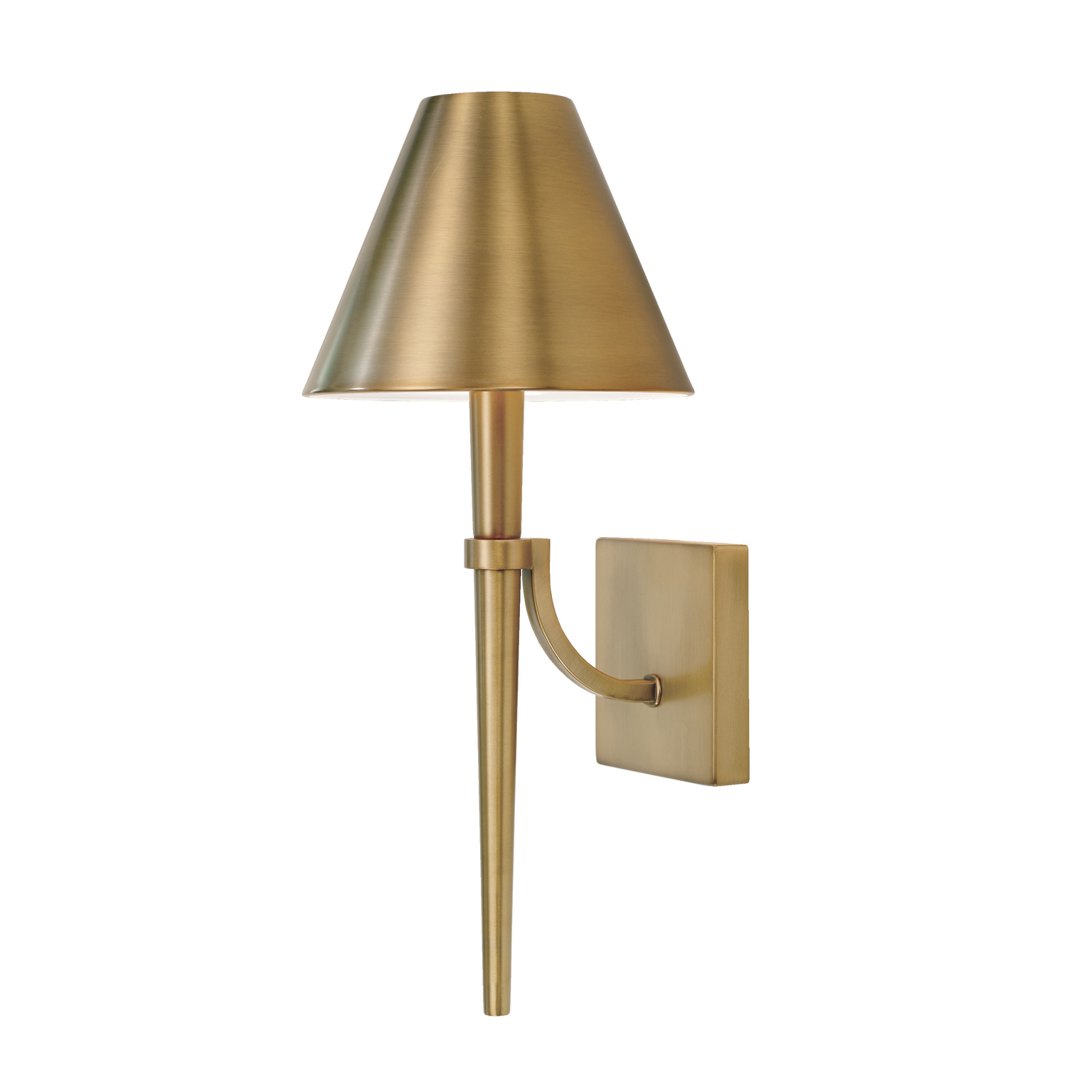 8" W x 19" H 1-Light Sconce in Aged Brass with Metal Shade with White Interior