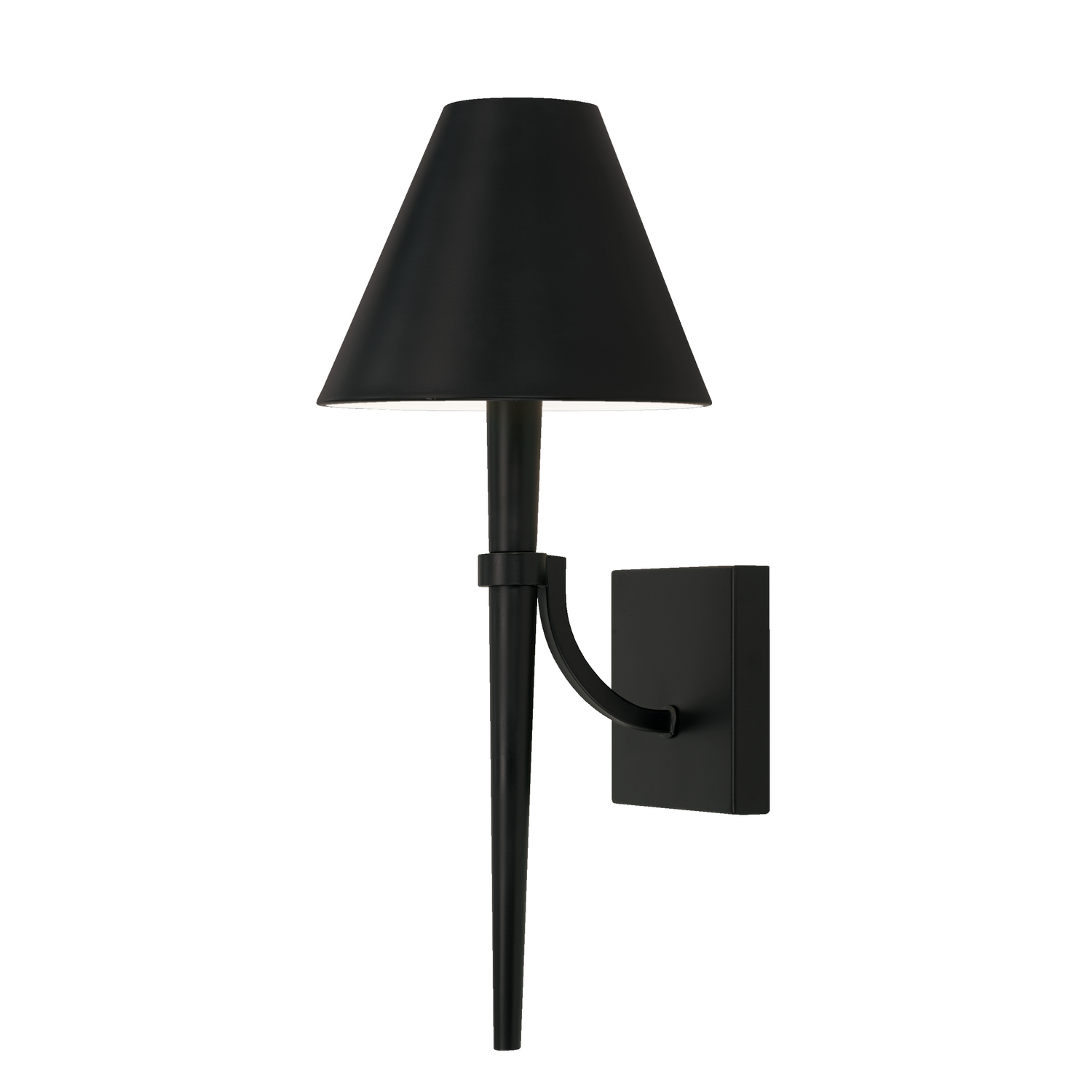 8" W x 19" H 1-Light Sconce in Matte Black with Metal Shade with White Interior