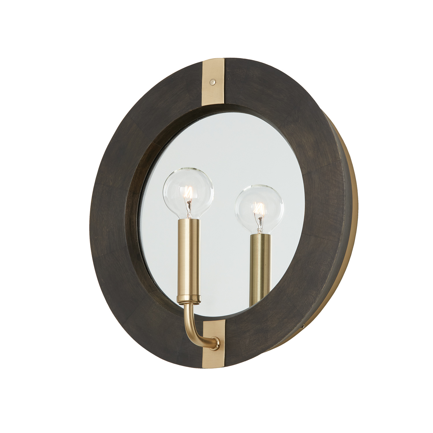12"W x 12"H 1-Light Sconce in Black Stain Wood and Matte Brass with Mirrored Backplate