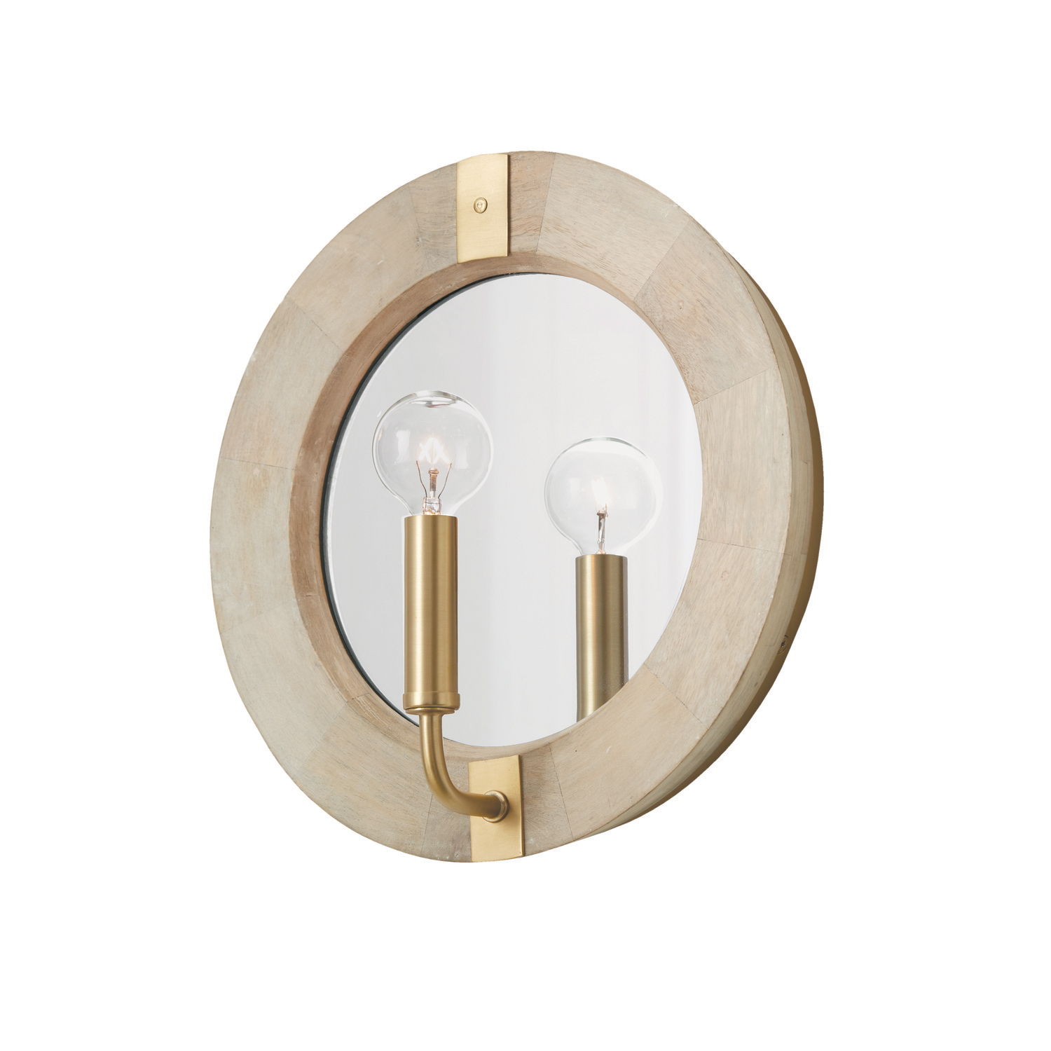 12"W x 12"H 1-Light Sconce in White Wash Wood and Matte Brass with Mirrored Backplate