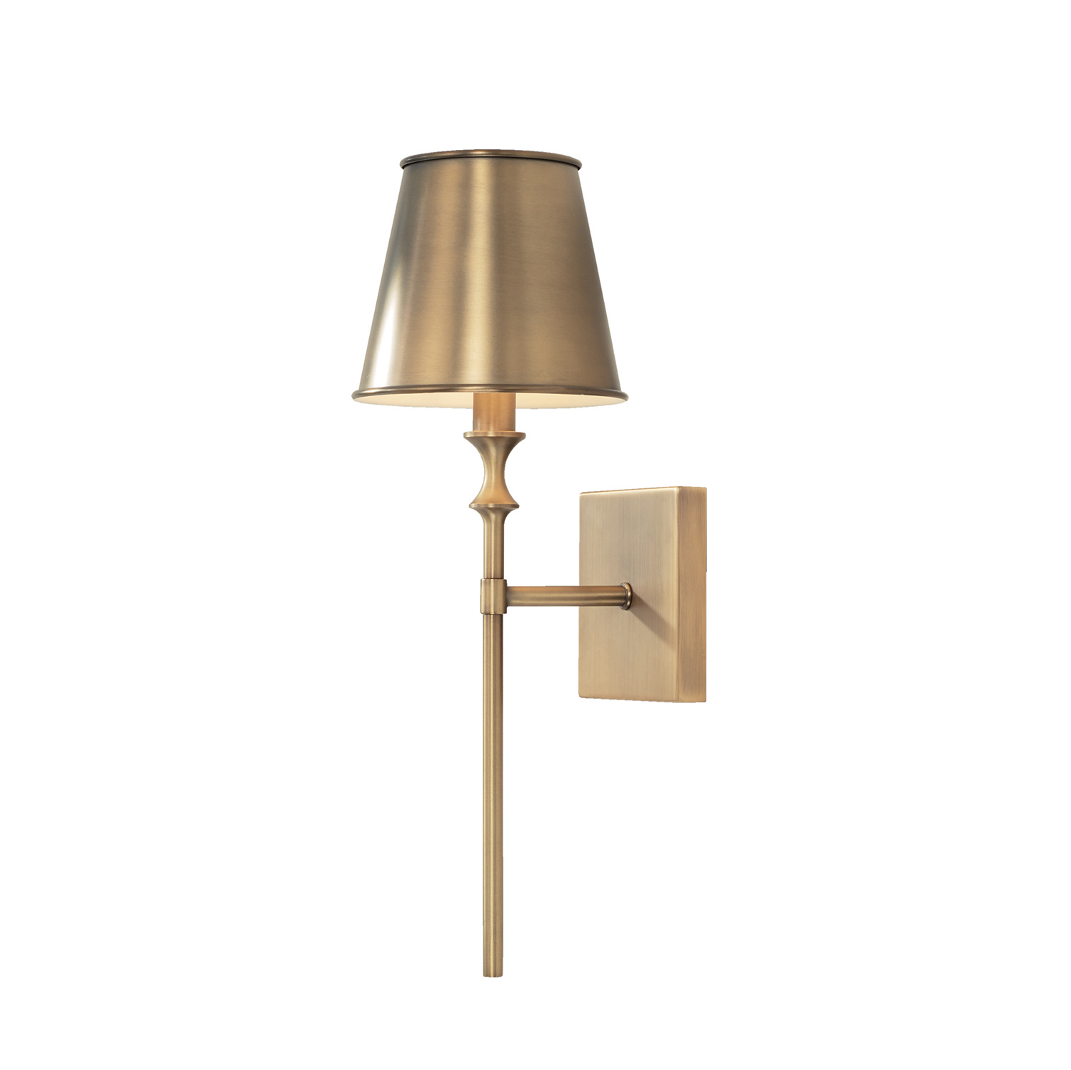 6.5"W x 18.75"H 1-Light Sconce in Aged Brass with Metal Shade with White Interior