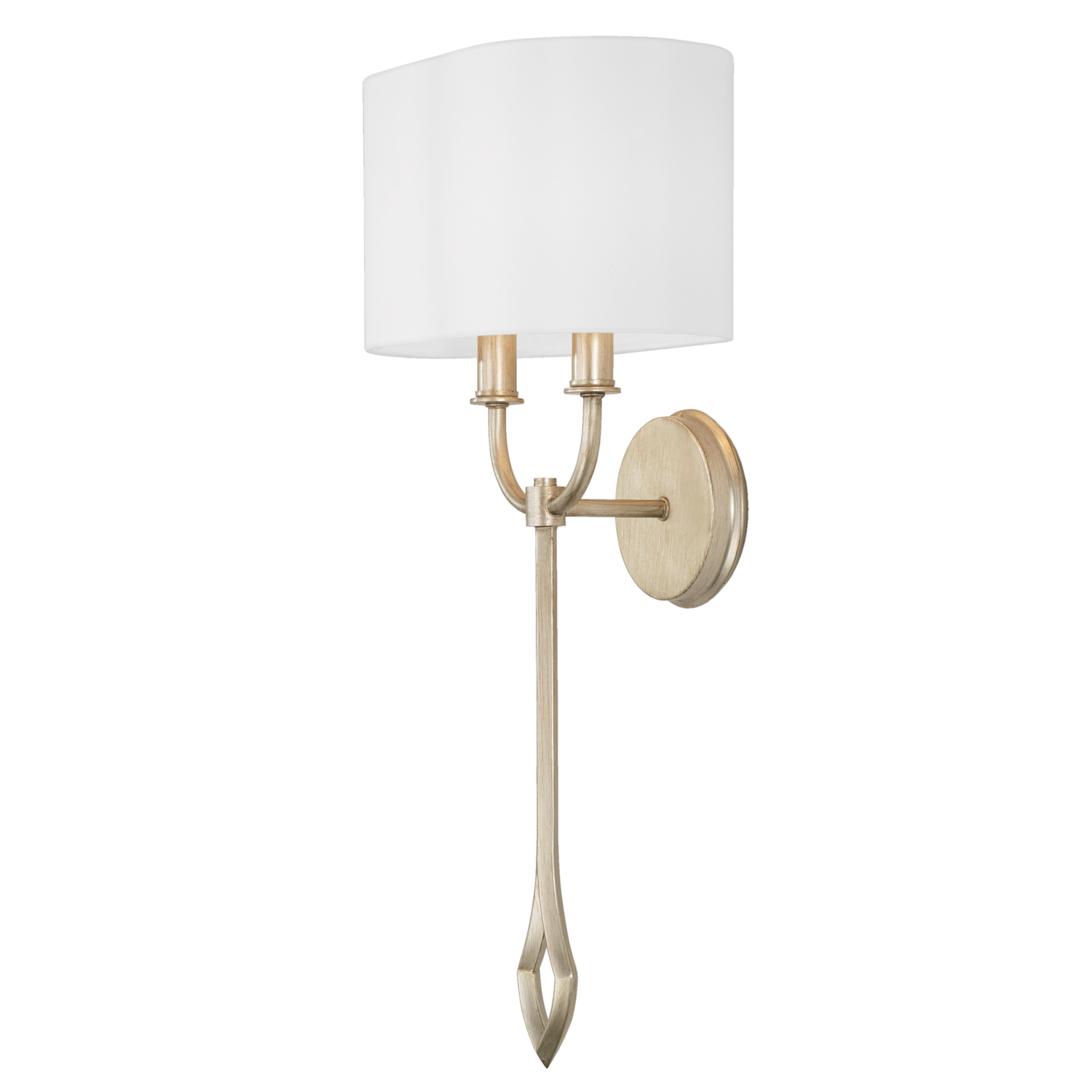 11.25"W x 24.75"H 2-Light Sconce in Brushed Champagne with White Fabric Oval Stay-Straight Shade