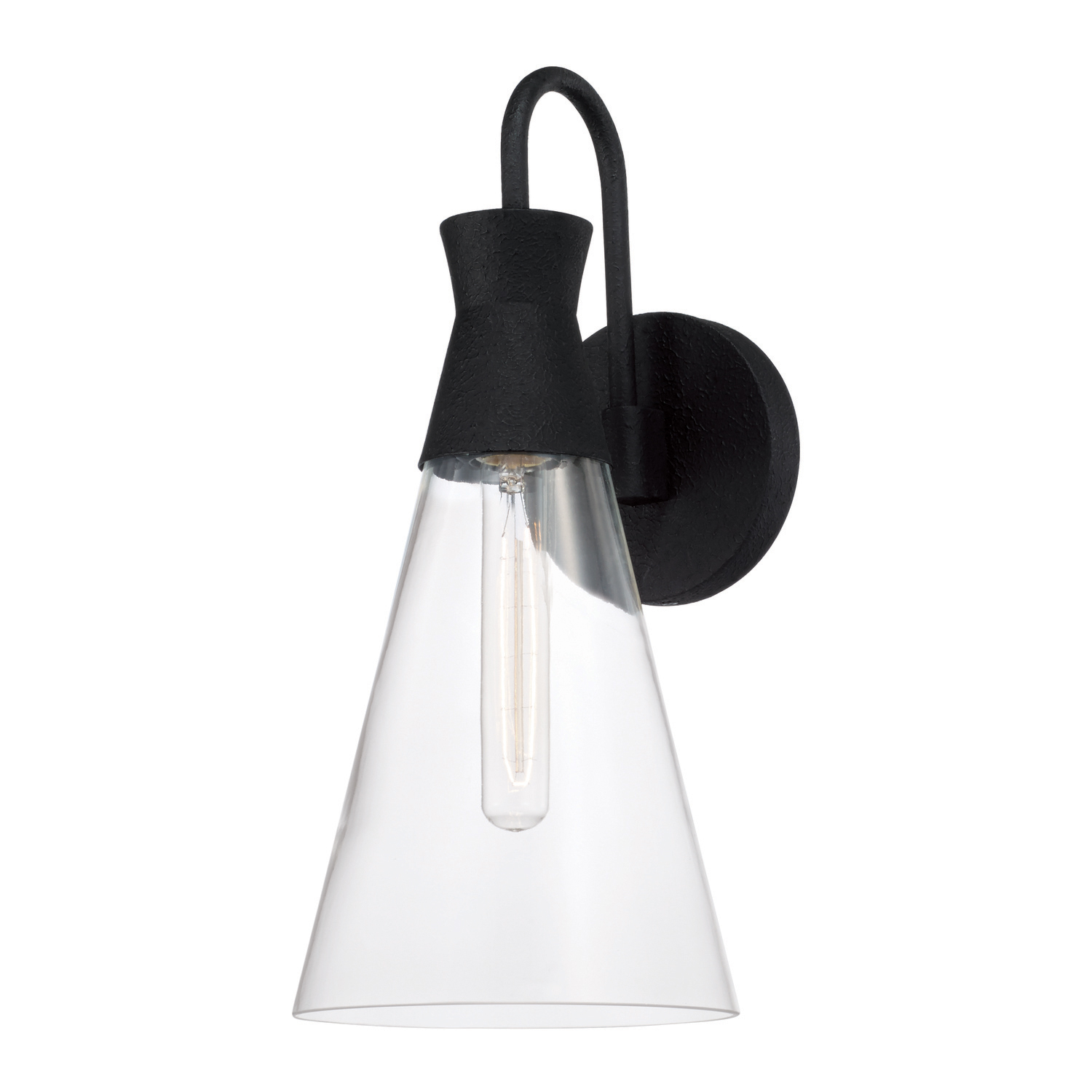 7.25"W x 16.25"H 1-Light Sconce in Textured Black with Clear Glass