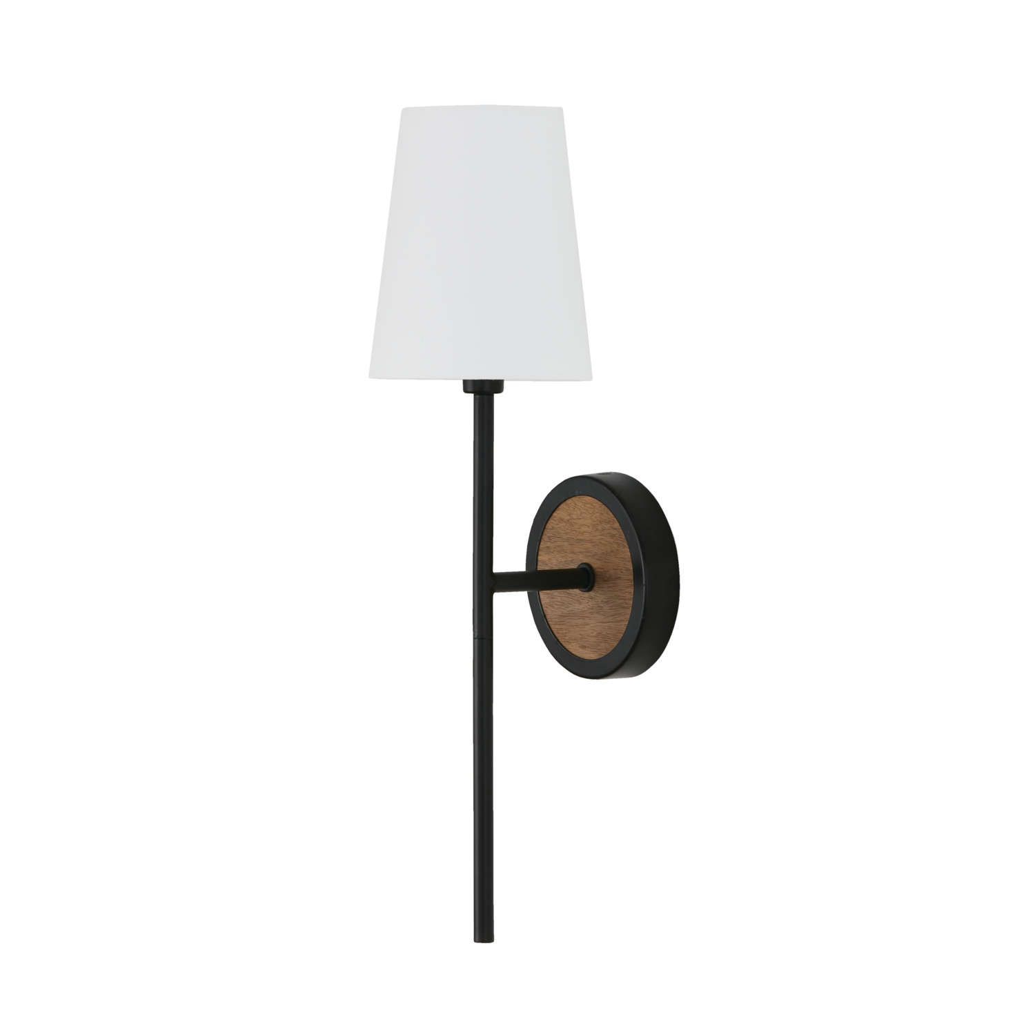 5"W x 20"H 1-Light Sconce in Matte Black and Mango Wood with Removable White Fabric Shade
