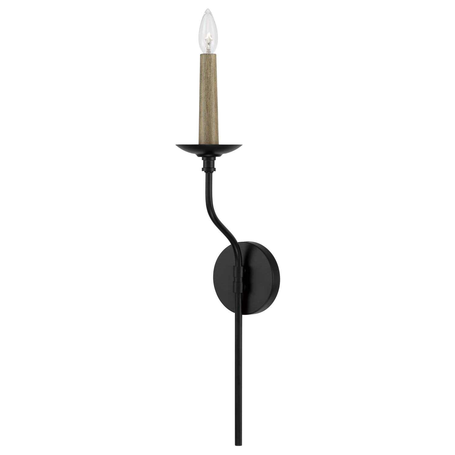 5"W x 26"H 1-Light Sconce in Matte Black with Interchangeable Faux Wood or Matte Black Candle Sleeve