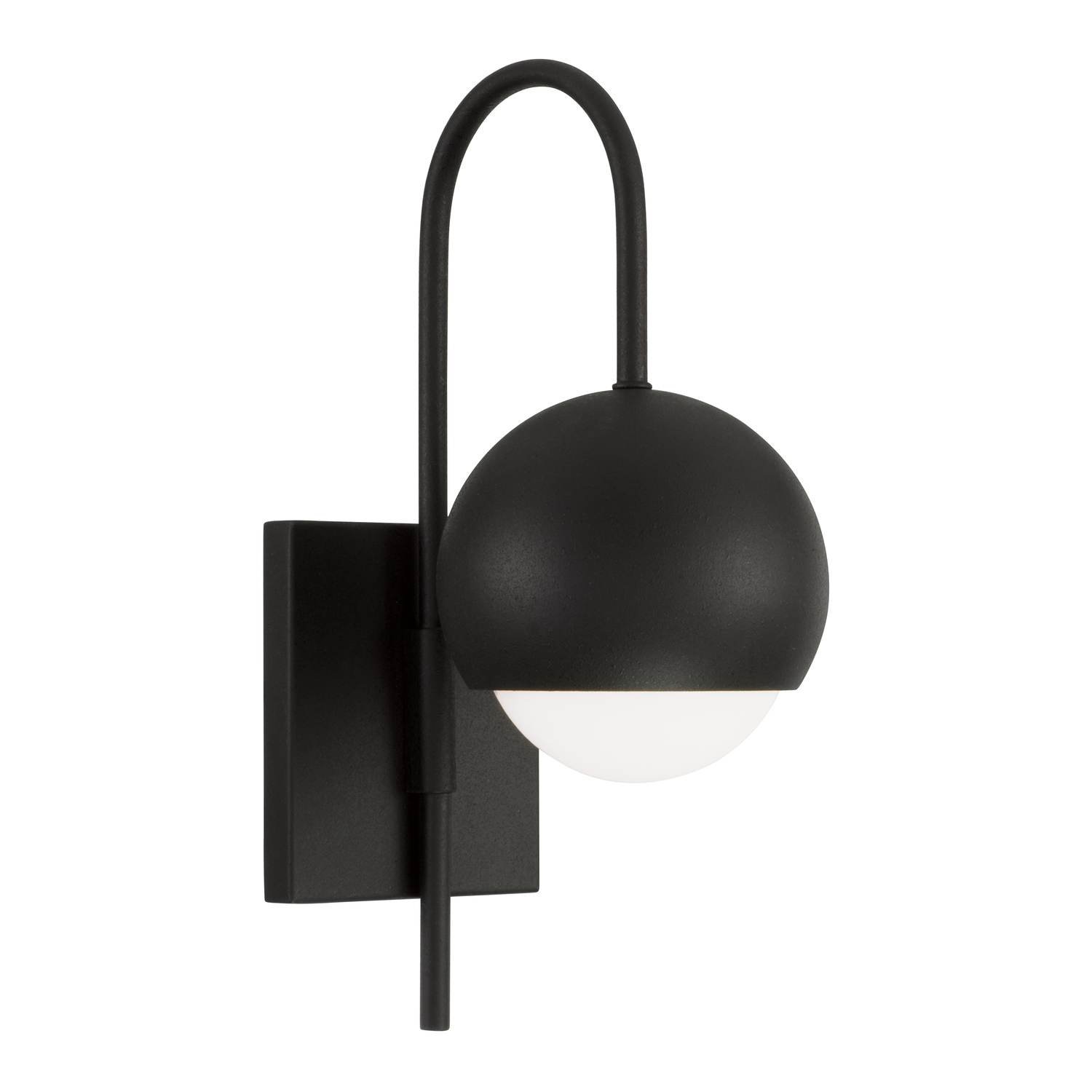 6"W x 15.50"H 1-Light Circular Globe Sconce in Black Iron with Soft White Glass