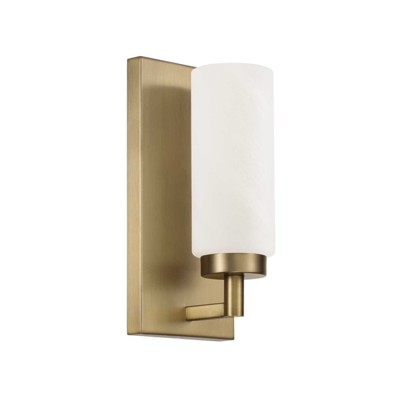 5"W x 11"H 1-Light Cylindrical Sconce in Aged Brass with Faux Alabaster Glass