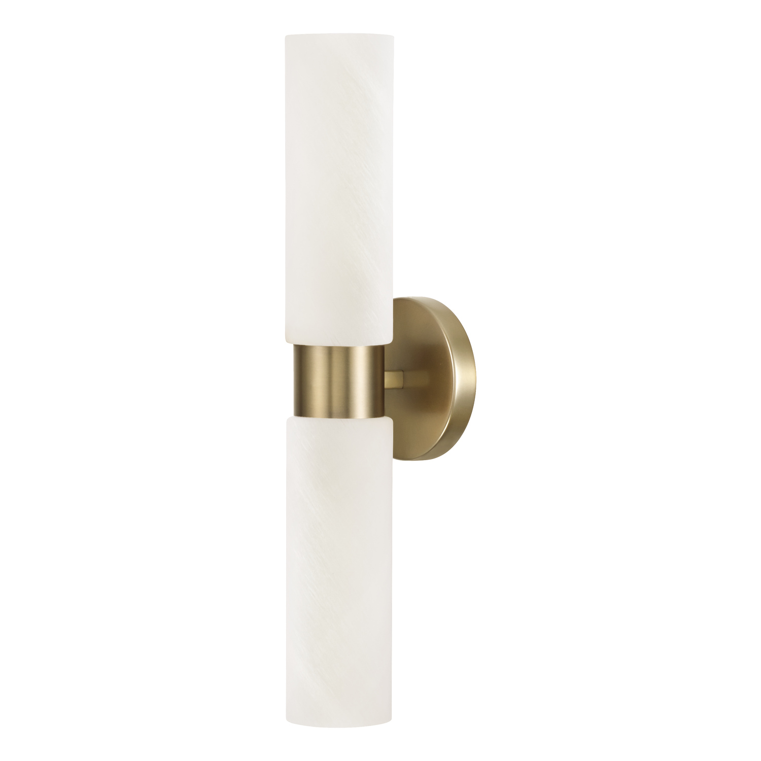 5"W x 20.50"H 2-Light Cylindrical Linear Bath Bar Sconce in Aged Brass with Faux Alabaster Glass
