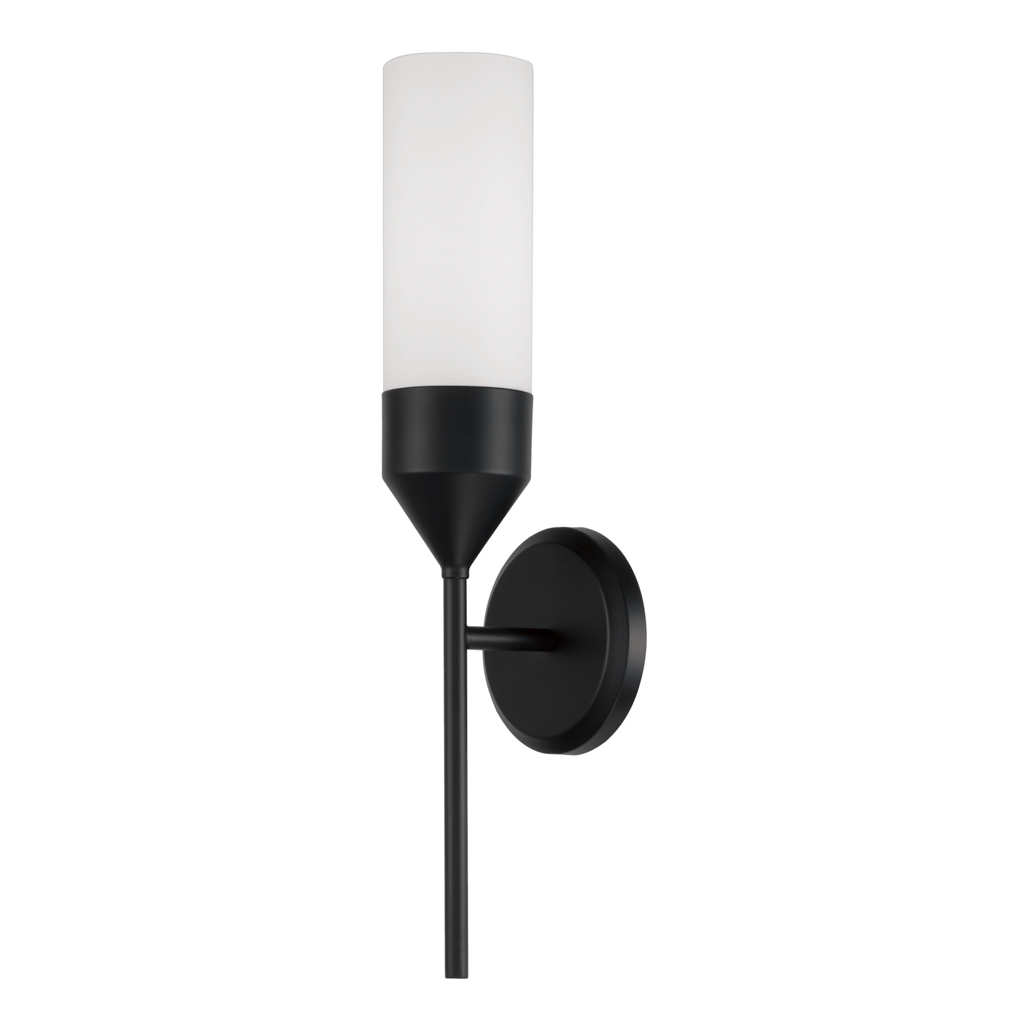 5"W x 19.75"H 1-Light Cylindrical Sconce in Matte Black with Soft White Glass