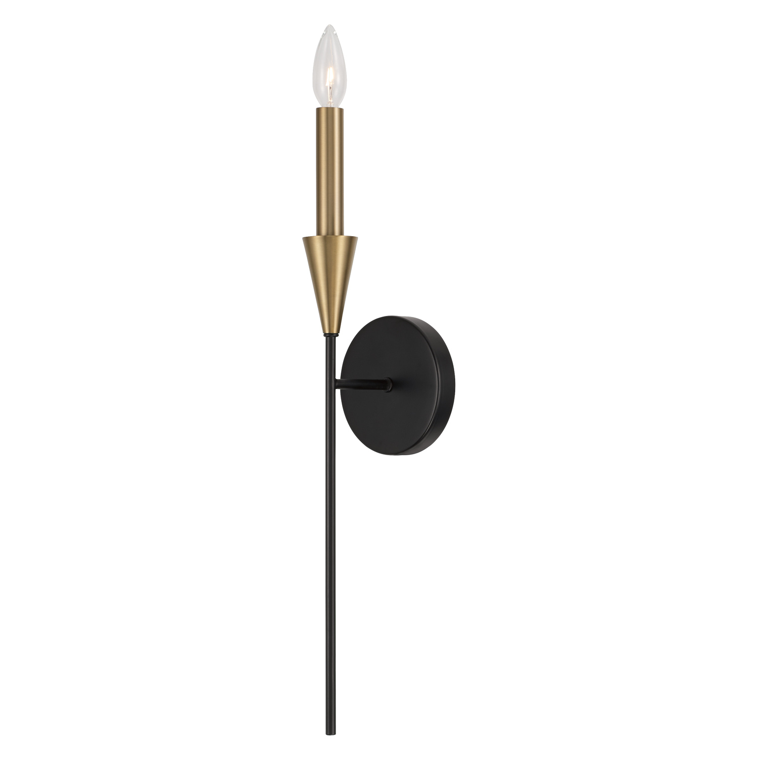 5"W x 22.25"H 1-Light Sconce in Black and Aged Brass with Interchangeable White or Aged Brass Candle Sleeve