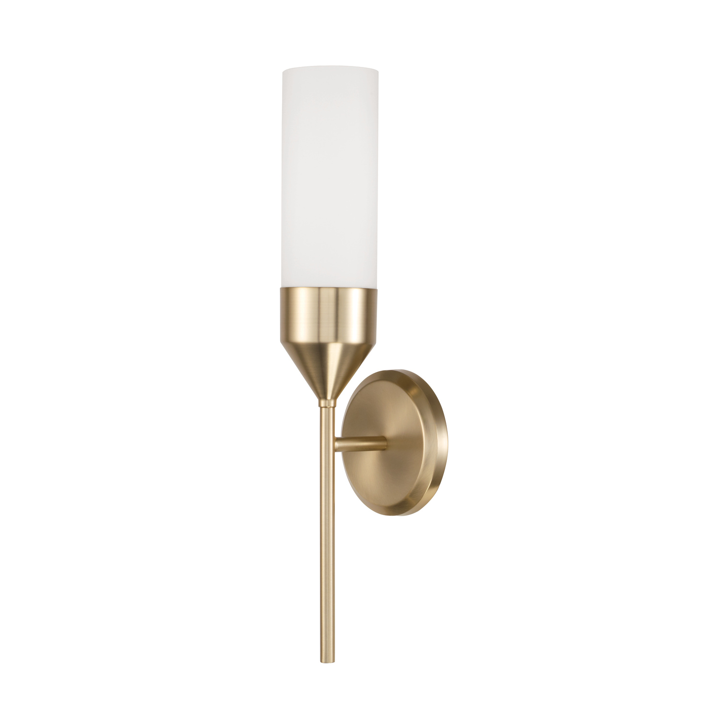 5"W x 19.75"H 1-Light Cylindrical Sconce in Matte Brass with Soft White Glass
