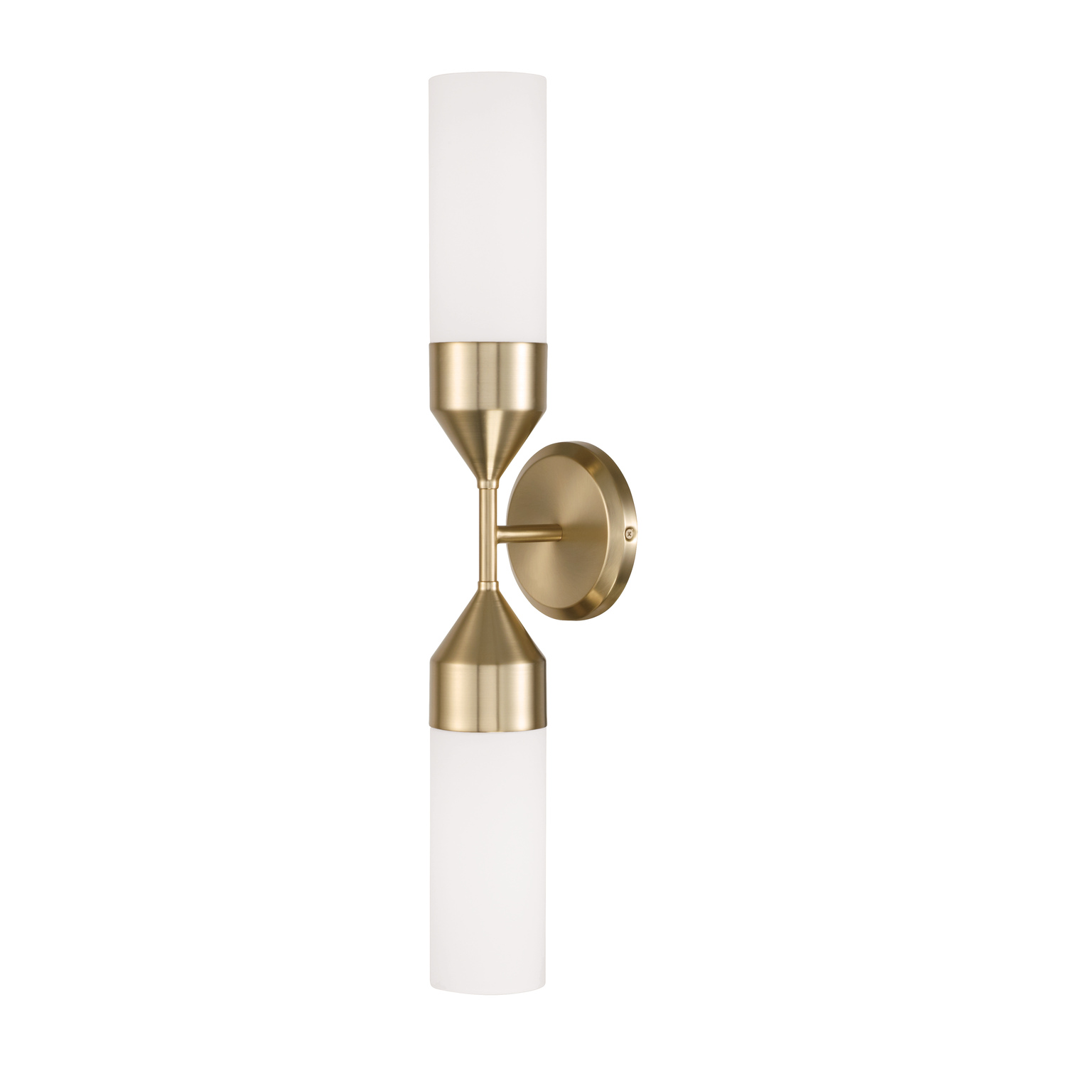 25"W x 5"H 2-Light Cylindrical Sconce in Matte Brass with Soft White Glass