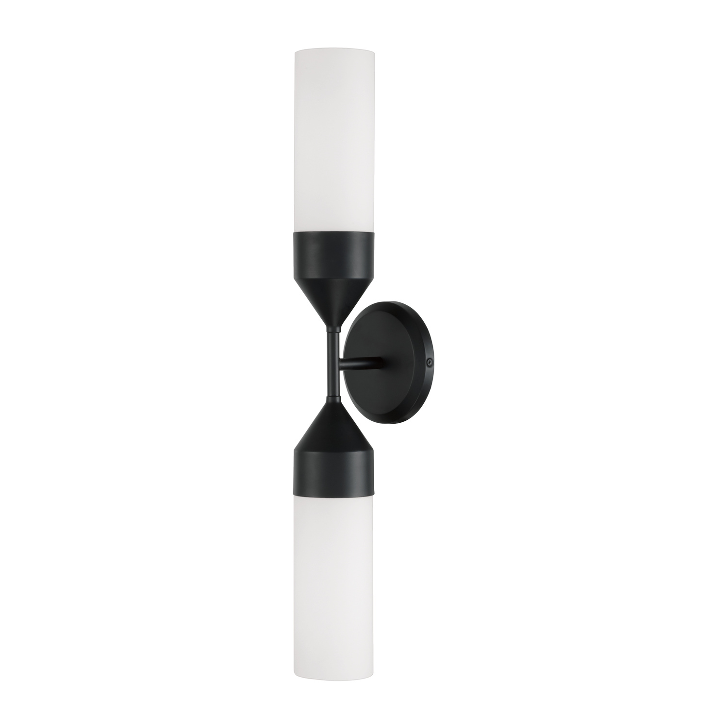 25"W x 5"H 2-Light Cylindrical Sconce in Matte Black with Soft White Glass
