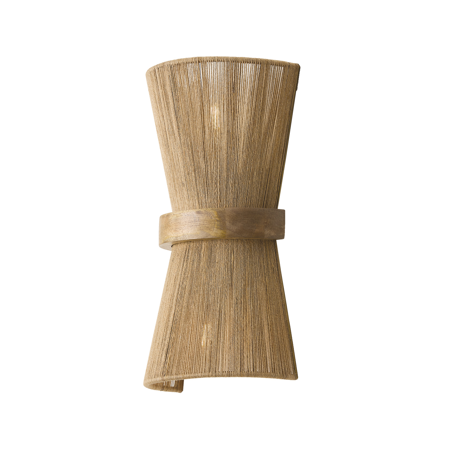 9"W x 16.25"H 2-Light Sconce in Matte Brass with Mango Wood and Handwrapped Natural Jute Rope String