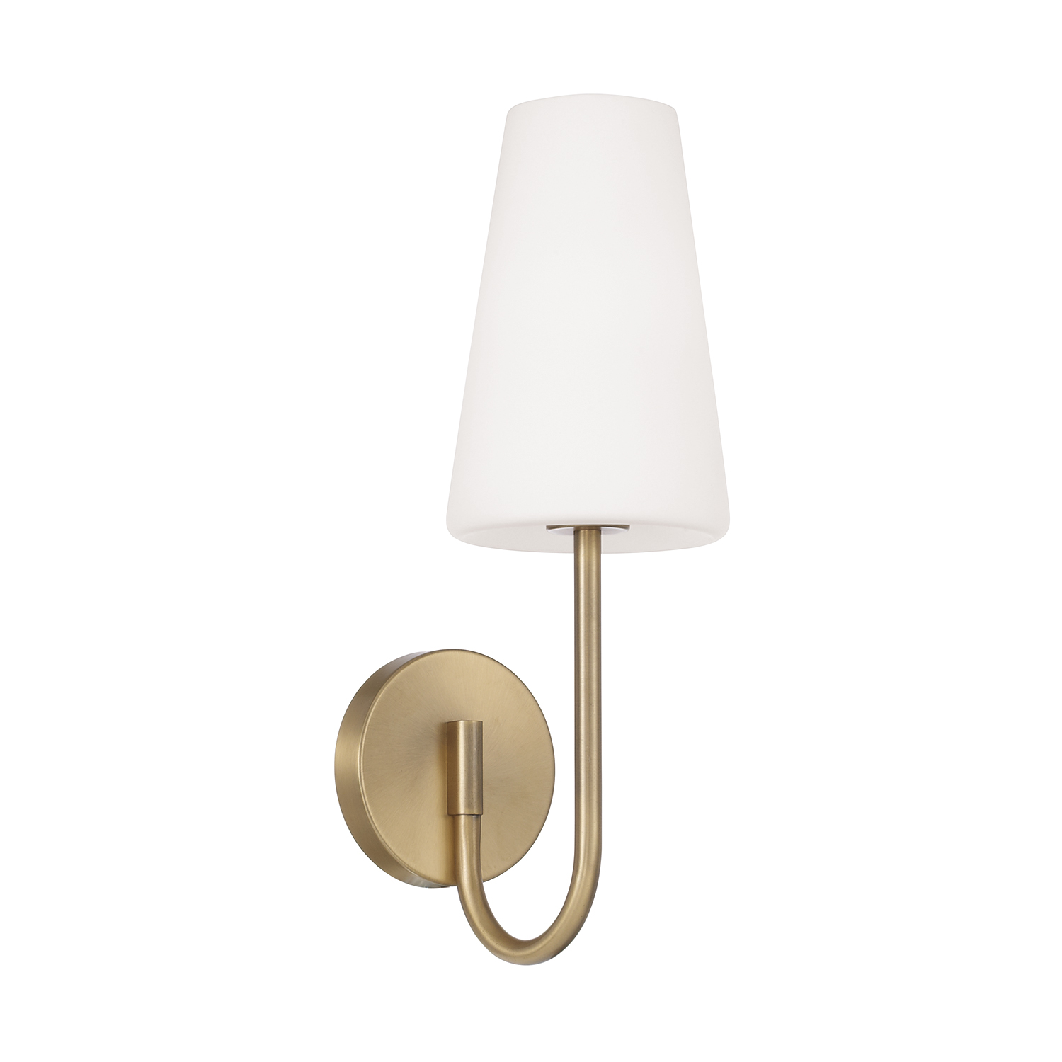 5.75" W x 17.25" H 1-Light Armed Sconce in Aged Brass with Tapered Soft White Glass