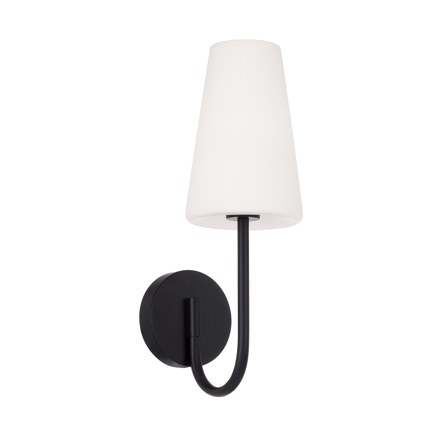5.75" W x 17.25" H 1-Light Armed Sconce in Matte Black with Tapered Soft White Glass