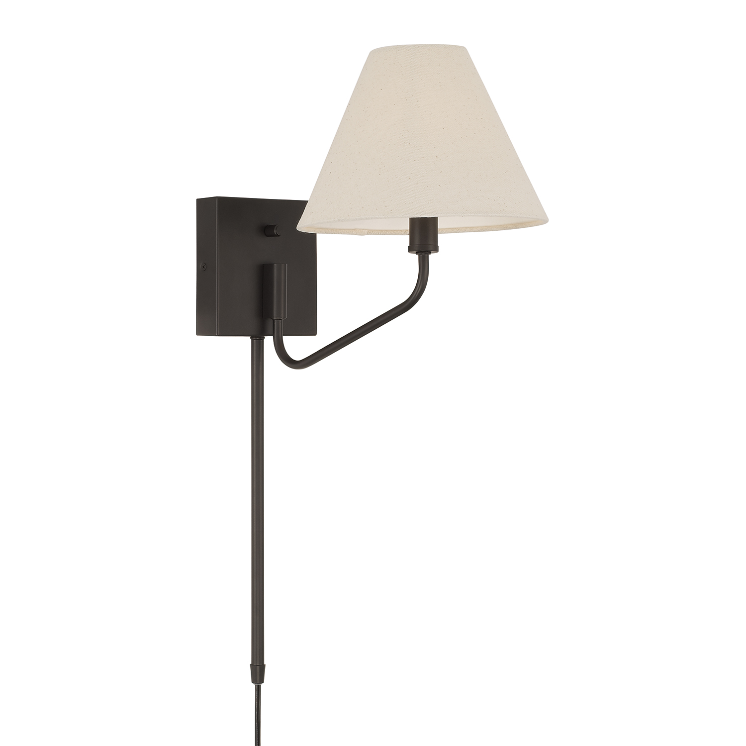 8.5" W x 10.25" H 1-Light Swivel Armed Sconce in Espresso and Tapered Soft Tan Fabric Shade with Optional Plug-in and Cord Cover