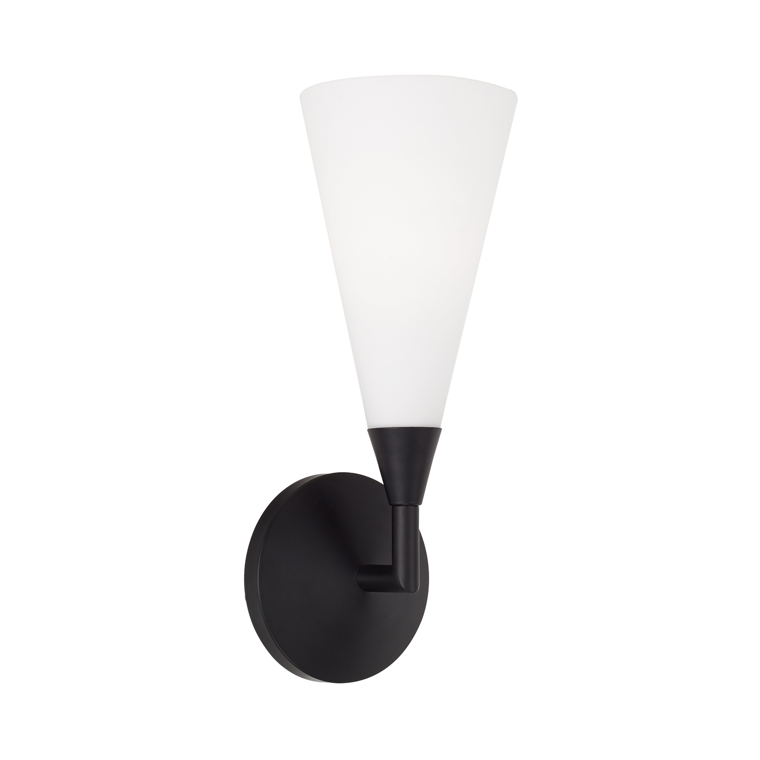 5" W x 13.5" H 1-Light Cone Sconce in Matte Black with Tapered Soft White Glass and Tapered Backplate