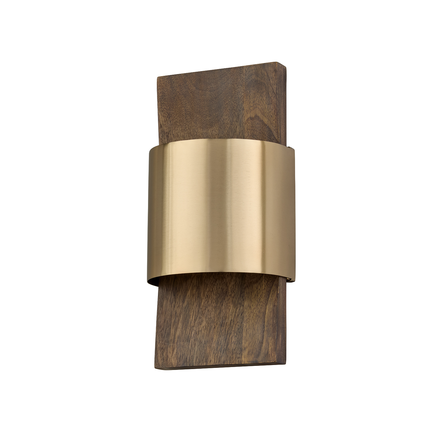 6.25" W x 13" H Integrated LED Wall Washer Sconce with Curved Backplate in Nordic Stained Mango Wood and Matte Brass Cuff