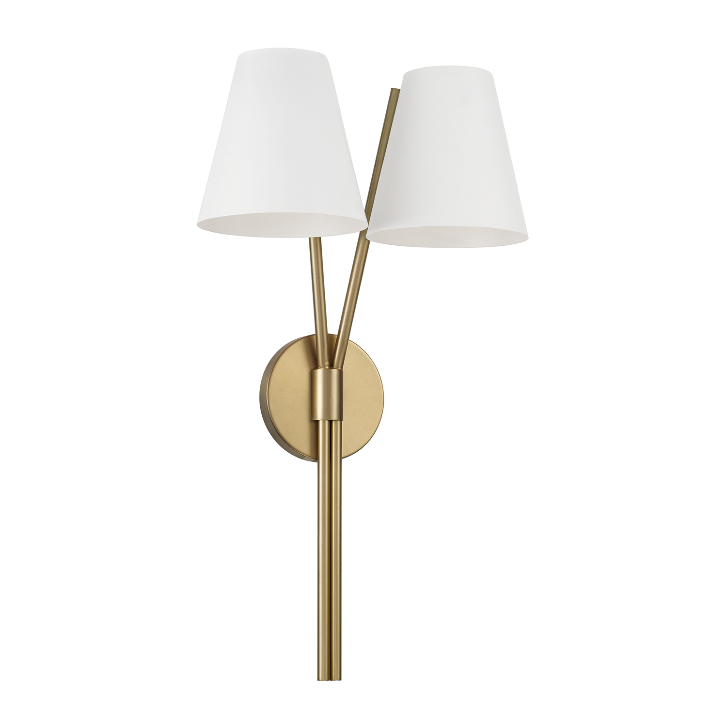 12.5" W x 23.25" H 2-Light Wallchiere Double Sconce in Aged Brass with Matte White Metal Shade