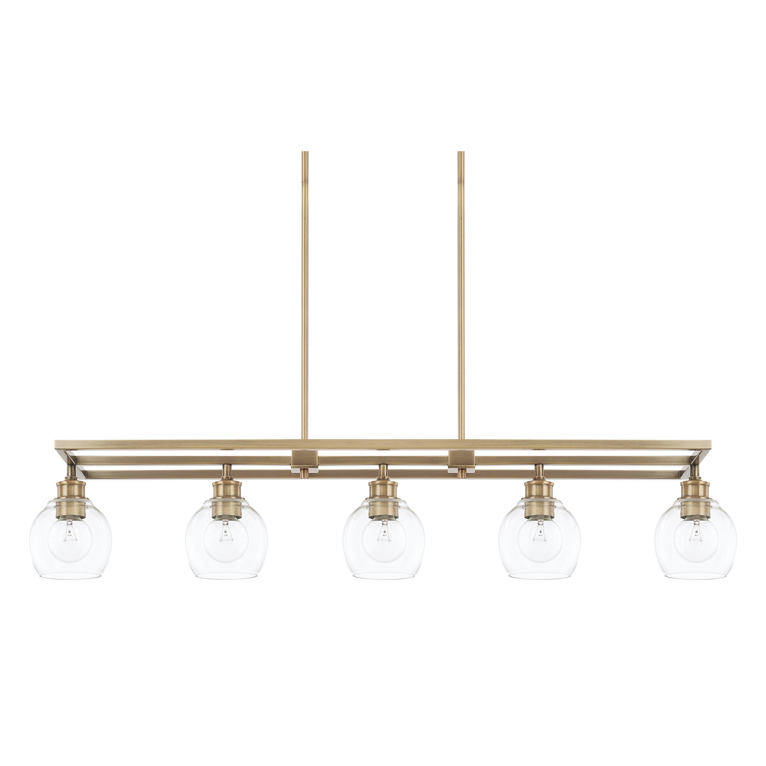 47" W x 8.5" H x 10" E 5-Light Clear Glass Linear in Aged Brass