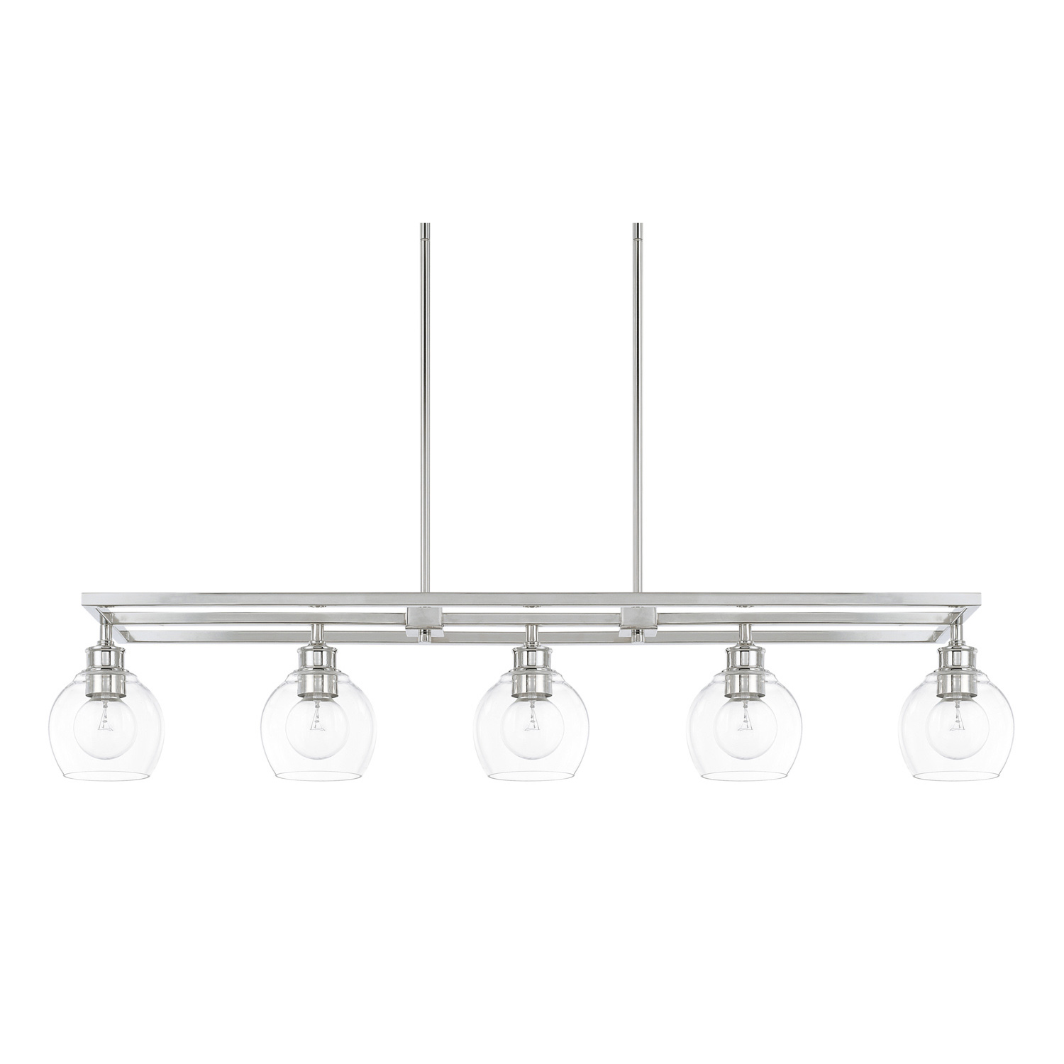 47" W x 8.5" H x 10" E 5-Light Clear Glass Island in Polished Nickel
