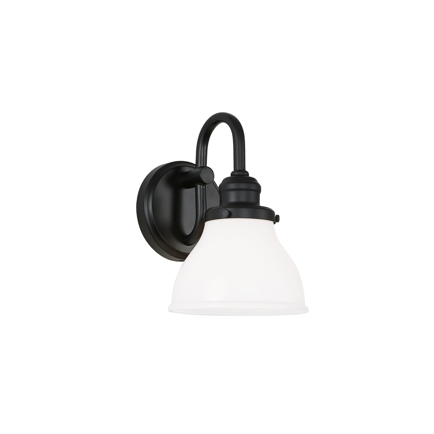 6.5" W x 10" H x 8" E 1-Light Milk Glass Sconce in Matte Black