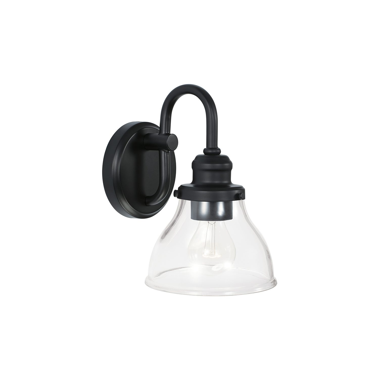 6.5" W x 10" H x 8" E 1-Light Clear Glass Sconce in Matte Black