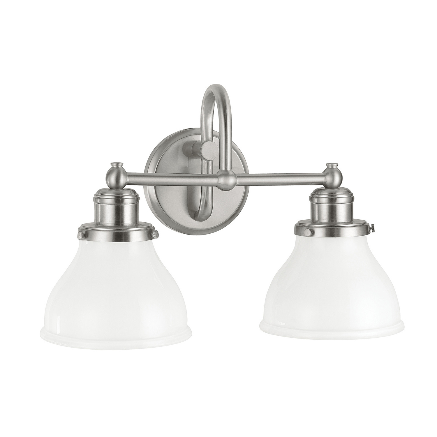 16" W x 11" H x 8" E 2-Light Milk Glass Vanity in Brushed Nickel