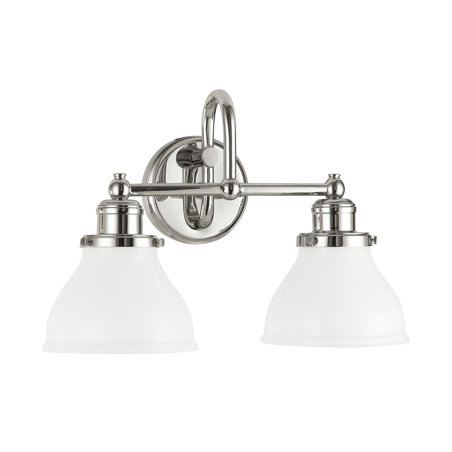 16" W x 11" H x 8" E 2-Light Milk Glass Vanity in Polished Nickel