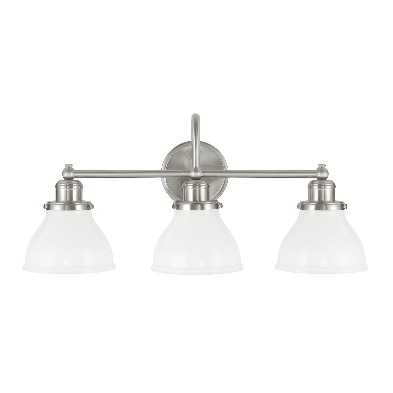 24" W x 11" H x 8" E 3-Light Milk Glass Vanity in Brushed Nickel