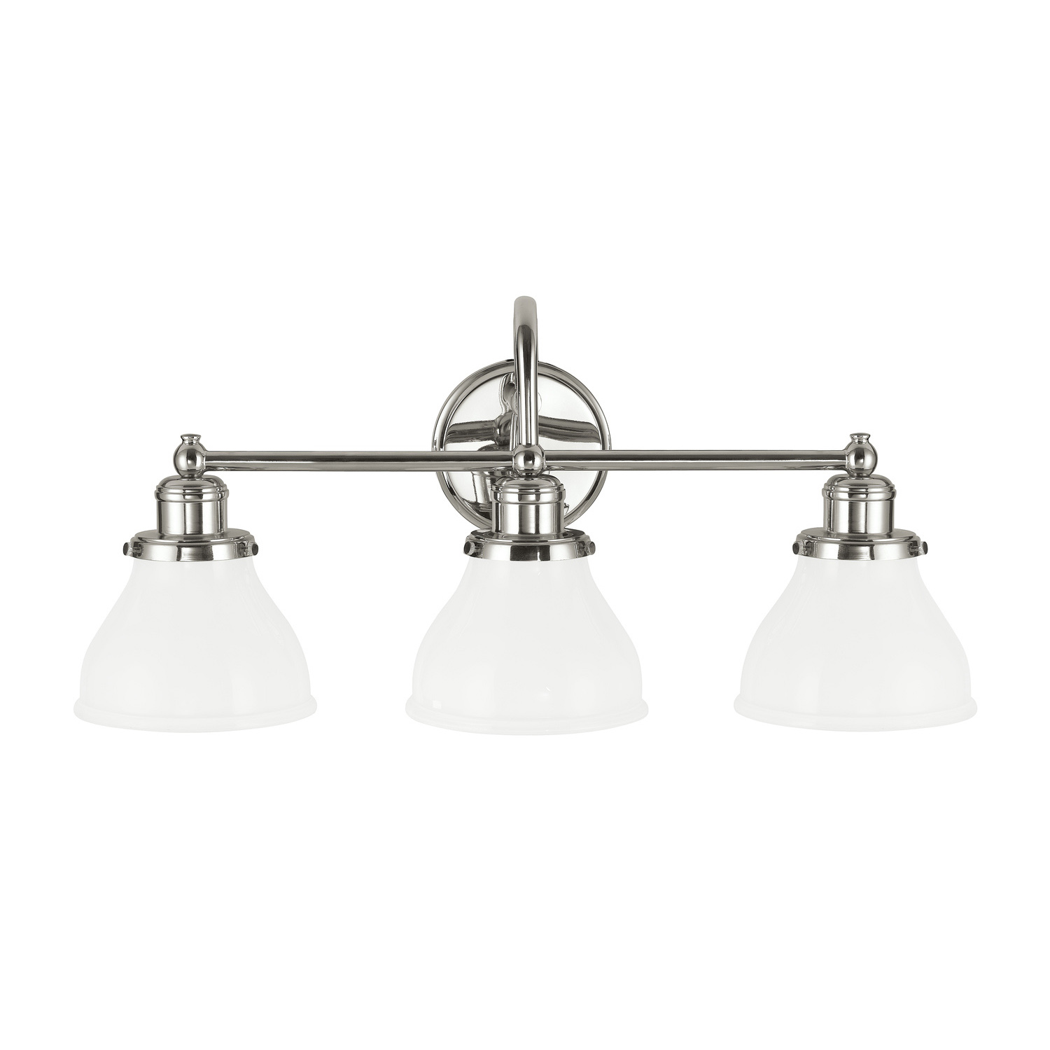 24" W x 11" H x 8" E 3-Light Milk Glass Vanity in Polished Nickel