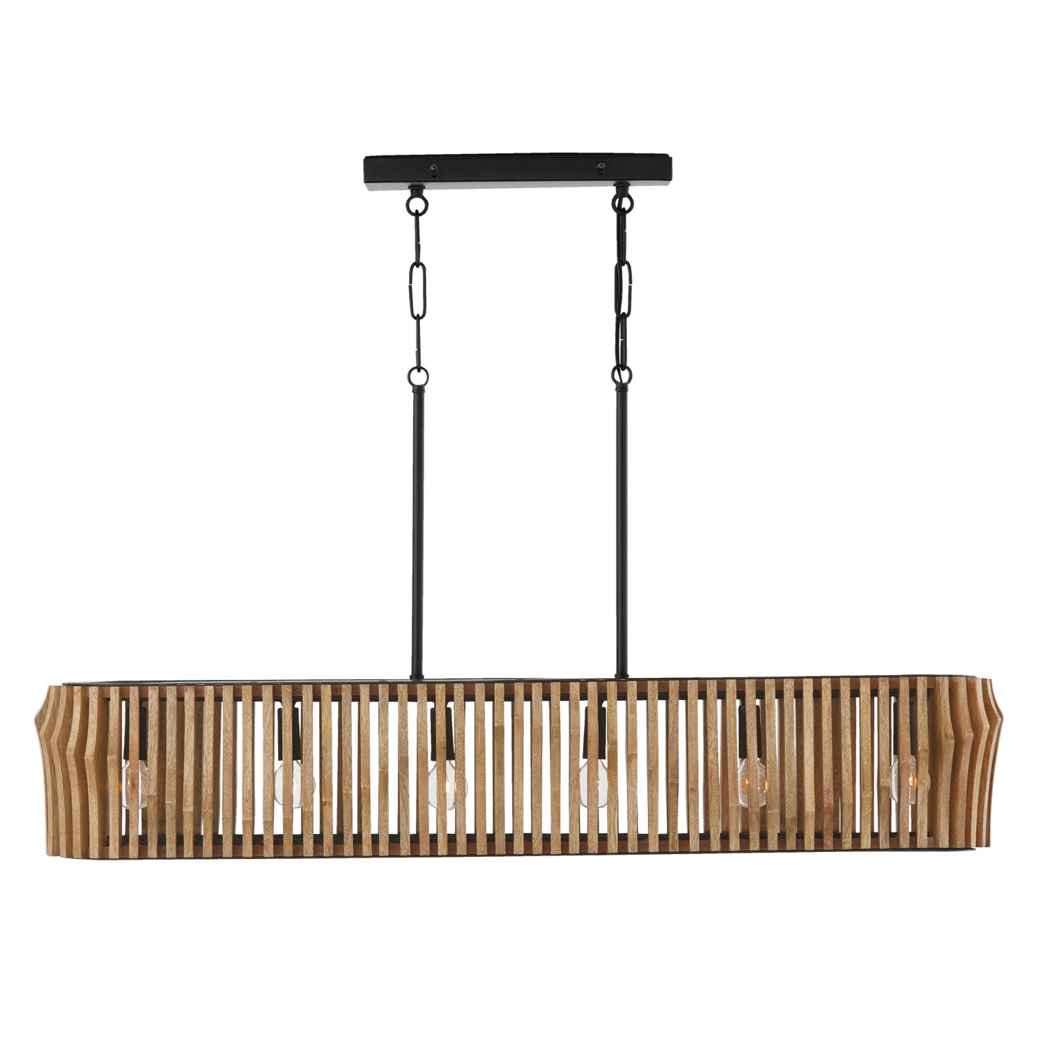 41"W x 7.5"H 6-Light Linear in Light-Stained Wood and Matte Black Frame