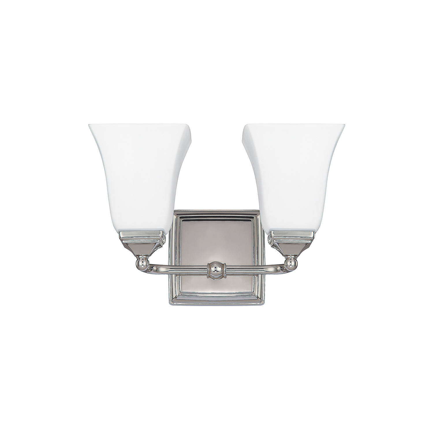 12.5" W x 8.5" H x 6.5" E 2-Light Vanity in Polished Nickel with Soft White Glass Shades