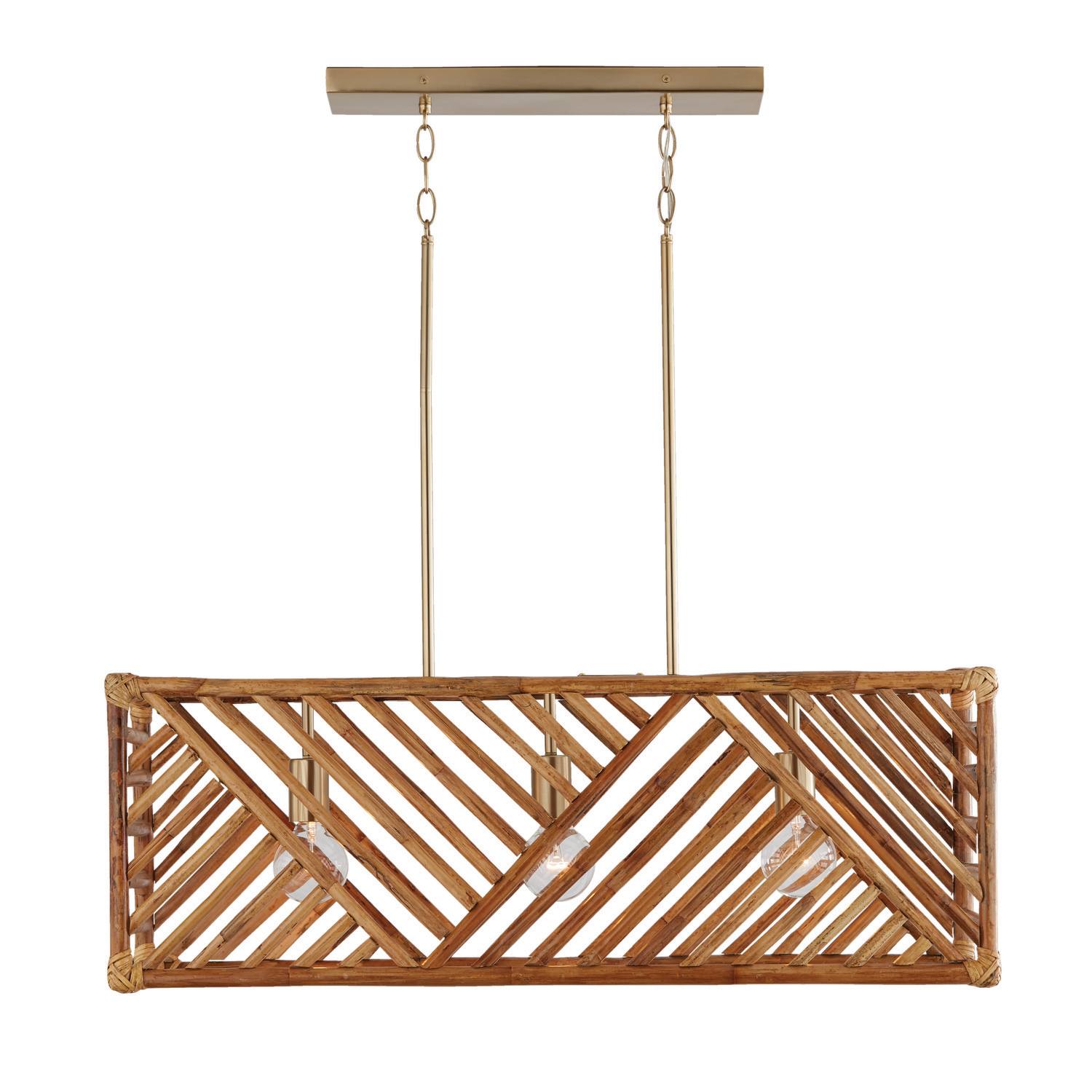 35.5"W x 12.5"H 3-Light Linear in Matte Brass with Natural Bamboo