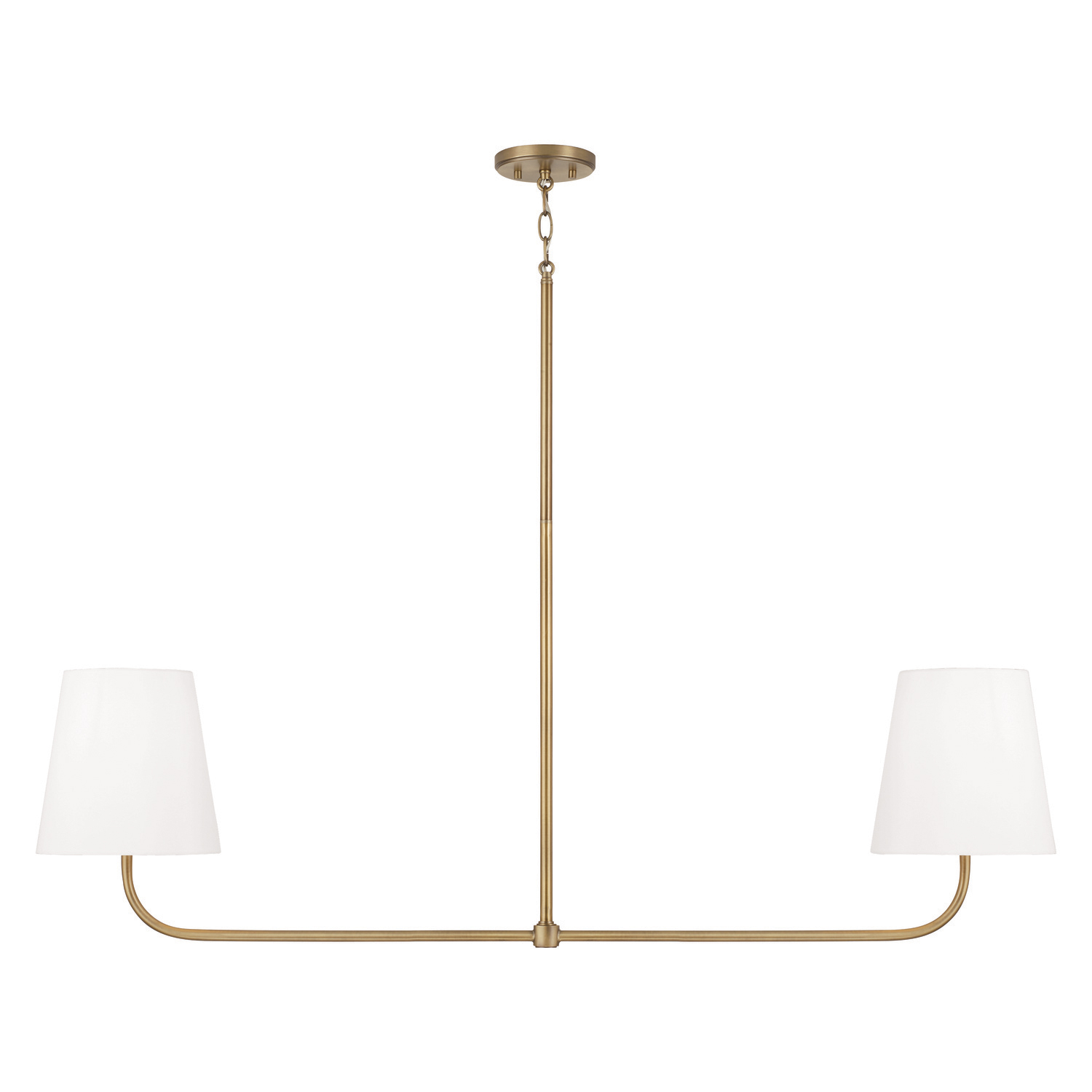 50"W x 21.25"H 2-Light Linear in Aged Brass with White Fabric Stay-Straight Shade