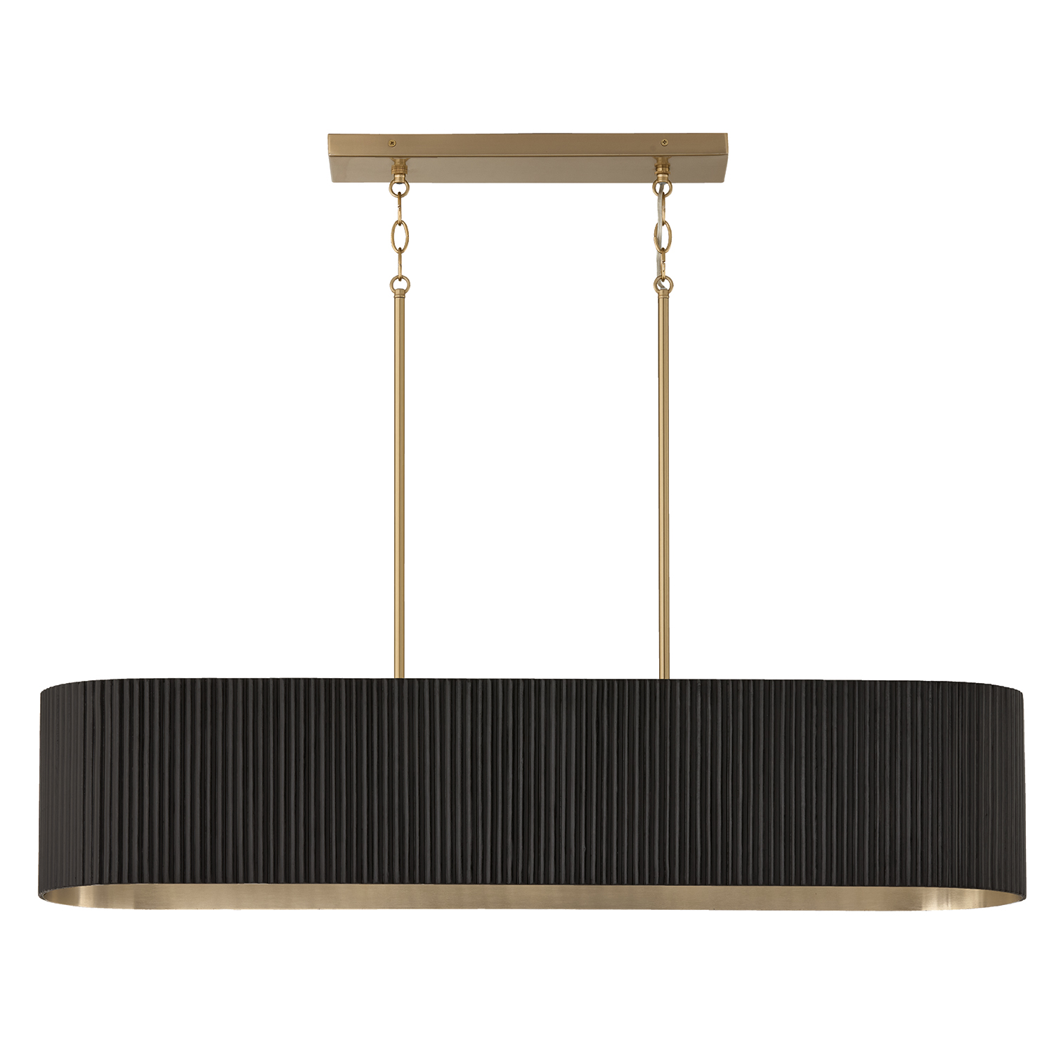 44.25" W x 9" H 5-Light Linear Chandelier in in Matte Brass and Handcrafted Fluted Mango Wood in Black Stain