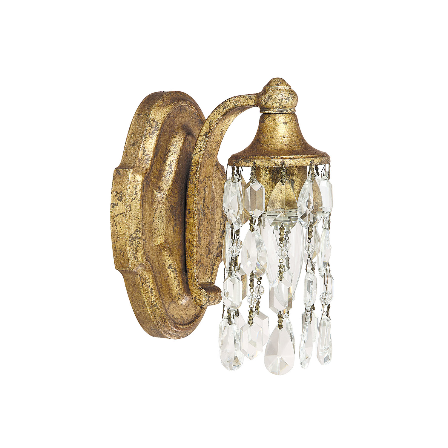 5" W x 8" H x 6" E 1-Light Sconce in Antique Gold with Crystal Shade