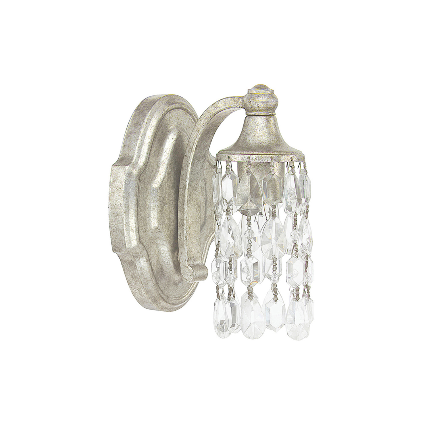 5" W x 8" H x 6" E 1-Light Sconce in Antique Silver with Crystal Shade