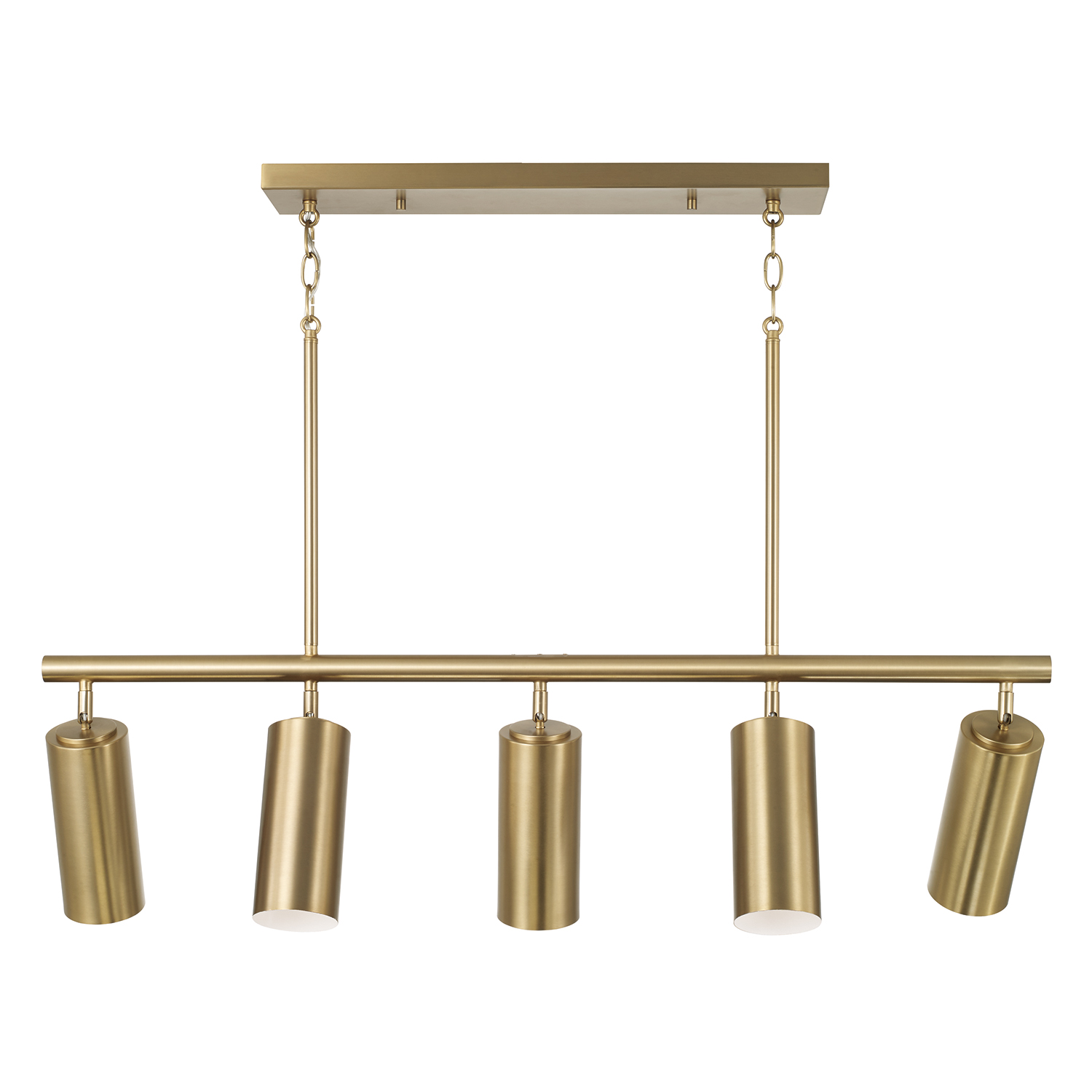 40" W x 11.25" H 5-Light Adjustable Linear Chandelier in Aged Brass with Matte White Interior and Repositional Metal Shades